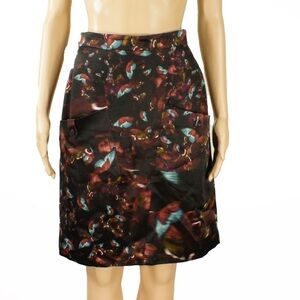 Erdem Abstract Avant Garde Butterfly Graphic Black Silk Skirt